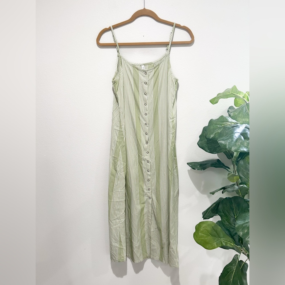 RVCA striped green button down midi tank dress